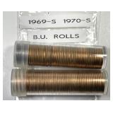 1969-S & 1970-S Lincoln Cent Uncirculated BU Rolls