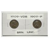 1909 VDB & 1909-P Lincoln Wheat Cent UNC Pair