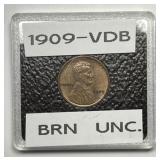 1909 VDB Lincoln Wheat Cent Uncirculated UNC