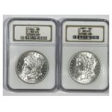 1886 & 1887 Morgan $1 Gem BU Pair NGC MS65