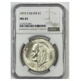 1973-S Eisenhower Silver $1 Gem BU NGC MS65