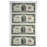 Lot of 4 1953-A $2 Red Seal Consec AA Block CU