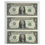 1988-A $1 FRN Trio FANCY SERIAL NUMBERS Crisp