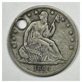 1866 Seated Liberty Silver Half VF details