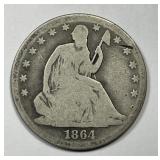 1864 Seated Liberty Silver Half About Good AG