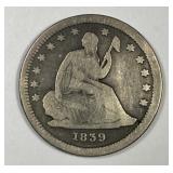 1839 Seated Liberty Silver Quarter Good G