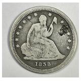 1838 Seated Liberty Silver Quarter Fine F details