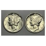 1945 Mercury Silver Dime Pair Uncirculated BU