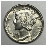 1935 Mercury Silver Dime About Uncirculated CH AU