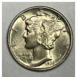 1936 Mercury Silver Dime Uncirculated UNC