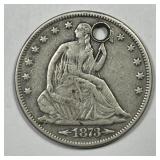 1873-S Seated Liberty Silver Half w/Arrows VF det
