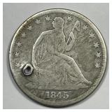 1845-O Seated Liberty Silver Half VG details