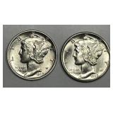 1939 P & D Mercury Silver Dime Uncirculated BU