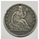 1861-O Seated Liberty Silver Half Fine details