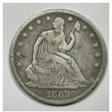 1863 Seated Liberty Silver Half F details