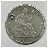 1861 Seated Liberty Silver Half VF details