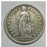 SWITZERLAND: 1914B Silver 2 Francs Very Fine VF