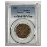 1848 Braided Hair Large Cent PCGS VF details