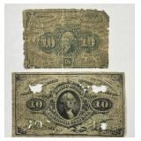 Two Fractional Currency Notes