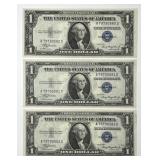1935-A $1 Silver Certificate Trio Consec Crisp Unc