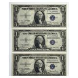 1935-A $1 Silver Certificate Trio Consec Crisp Unc