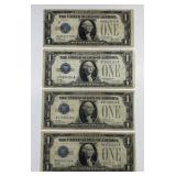 Lot of Four 1928 $1 Silver Certificate Funny Back