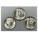 1937 P-D-S Mercury Silver Dime Trio BU