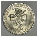 MEXICO: 1968 Silver 25 Pesos Olympics BU