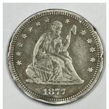 1877 Seated Liberty Silver Quarter Fine details