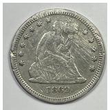 1869 Seated Liberty Silver Quarter Fine F details