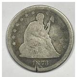 1873 Seated Liberty Silver Quarter About Good AG