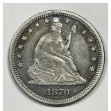 1870 Seated Liberty Silver Quarter VF details