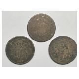 Lot of Three Two Cent Piece Type Coins