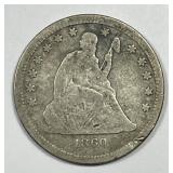 1860-O Seated Liberty Silver Quarter Good details