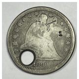 1860 Seated Liberty Silver Quarter Good details