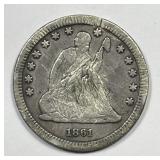 1861-S Seated Liberty Silver Quarter VF details