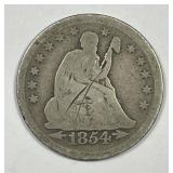 1854-O Seated Liberty Silver Quarter Good G detail