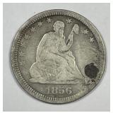 1856 Seated Liberty Silver Quarter Good details