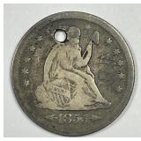 1855-O Seated Liberty Silver Quarter AG details