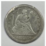 1855-S Seated Liberty Silver Quarter Fine details
