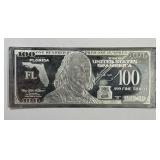 1 Oz .999 Silver Bar Size of $100 Benjamin Florida