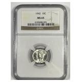 1942 Mercury Silver Dime NGC MS65