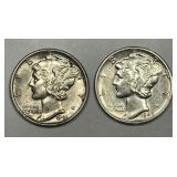 1941-D & 1942-D Mercury Dime Uncirculated Pair