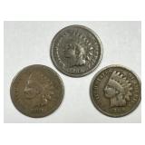 Trio Better Date Indian Head Cents 1865 1881 1909