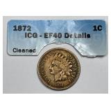 1872 Indian Head Cent Extra Fine XF detail ex: ICG