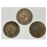 Trio Early Indian Head Cents 1860 1863 1865