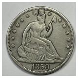 1858-S Seated Liberty Silver Half VF details