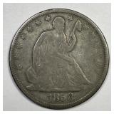 1858 Seated Liberty Silver Half Very Good VG