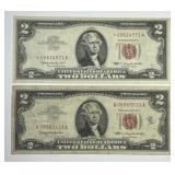 Pair 1963 $2 Red Seal *Star* and AA Block Circ