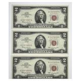 1963 $2 Red Seal US Note Trio AA Block UNC CU